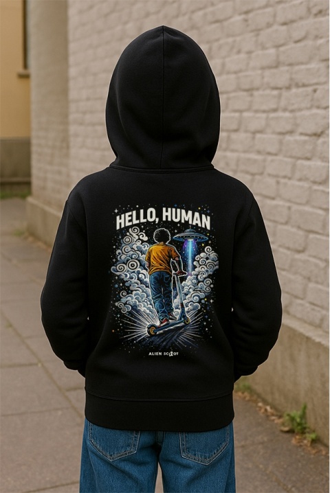 Bluza z kapturem Alien Scoot Hello Human Smoke - hulajnoga, bluza, hulajnogowców, skatepark, wyczynowa (czarna)