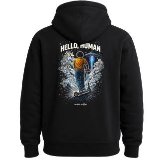 Bluza z kapturem Alien Scoot Hello Human Smoke - hulajnoga, bluza, hulajnogowców, skatepark, wyczynowa (czarna)