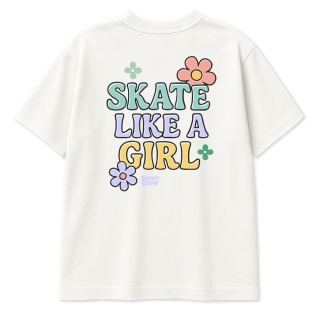 Koszulka dziecięca Skate Like a Girl – skate style dla dziewczynek (biała)