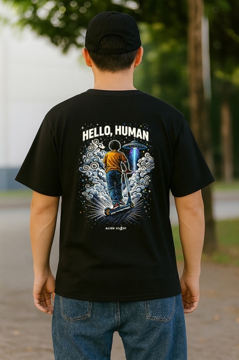 T-shirt hulajnoga Hello Human Smoke - Koszulka na hulajnogę wyczynowa Alien Scoot (czarna)