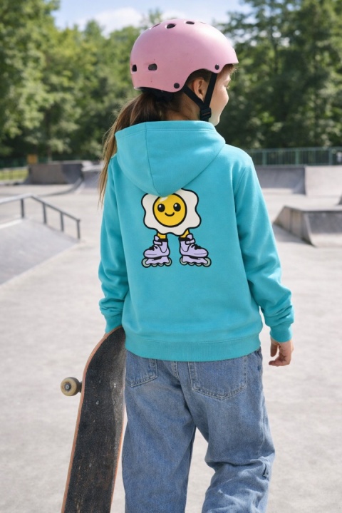 Bluza dziecięca z kapturem Jajko Rolki – skate hoodie (turkusowa)