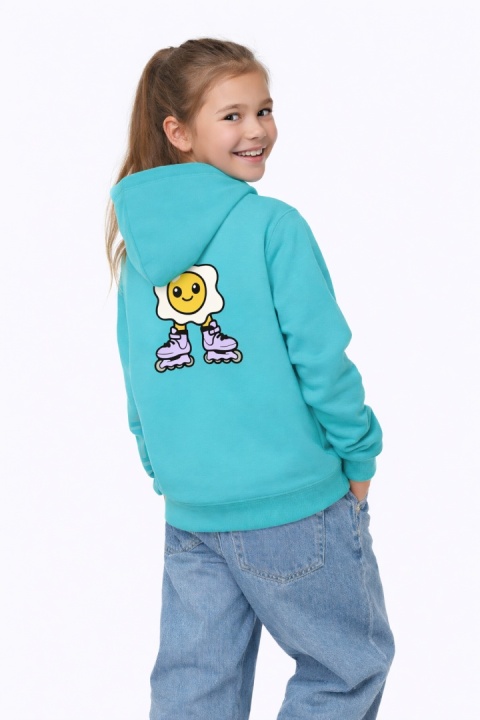 Bluza dziecięca z kapturem Jajko Rolki – skate hoodie (turkusowa)