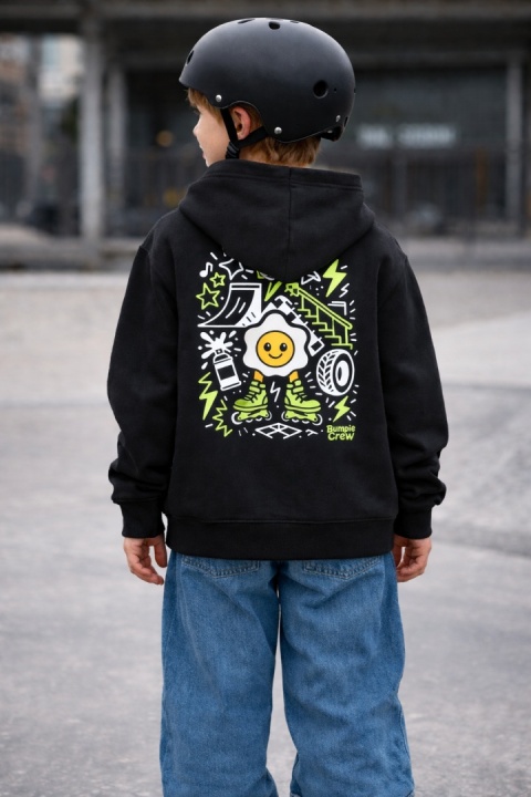 Bluza dziecięca z kapturem Jajko Skatepark – streetwear kids (czarna)