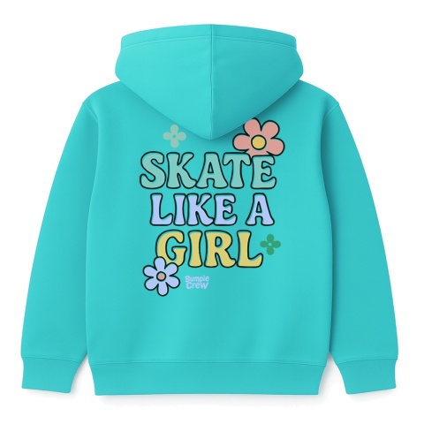 Bluza z kapturem dla dziewczynek Skate Like a Girl – girls streetwear (turkusowa)