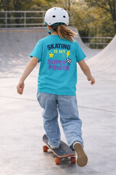 T-shirt dziecięcy Skating Is My Super Power – streetwear kids (błękitny)