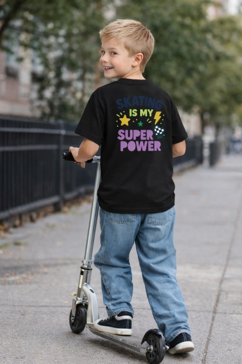 T-shirt dziecięcy Skating Is My Super Power – streetwear kids (czarny)
