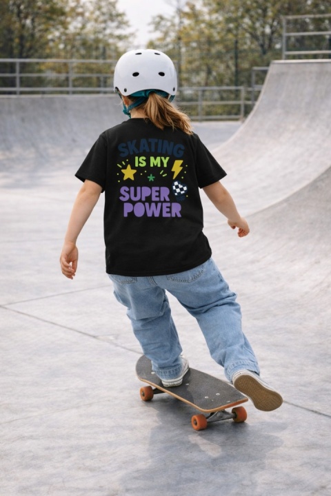 T-shirt dziecięcy Skating Is My Super Power – streetwear kids (czarny)